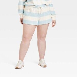 Leisure Studio Mid-Rise Fleece Shorts - Light Blue Striped XXL